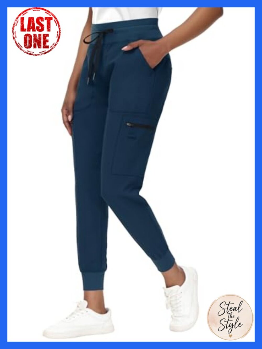 High Waisted Jogger Scrub Pants Moisture Wicking Cargo Pocket Petite